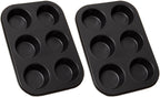 2Pcs Non-Stick 6-Cup Muffin Pan for Baking, Carbon Steel Cupcake Baking Tray, Stackable Cupcake Molds, Dishwasher Safe - 10.4 x 7.3 x 1.1 Inches (Black)