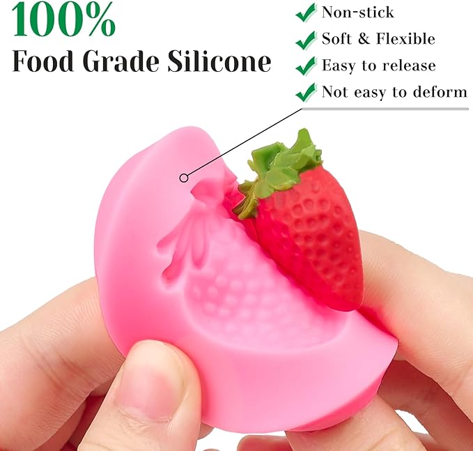 5 PCS Strawberry Baking Molds, Flowers Silicone Mold 3D Edible Strawberry Fruit Fondant Molds for Chocolate Candy Cupcake Cake Decoration Soap Wax Clay Resin Candle Making