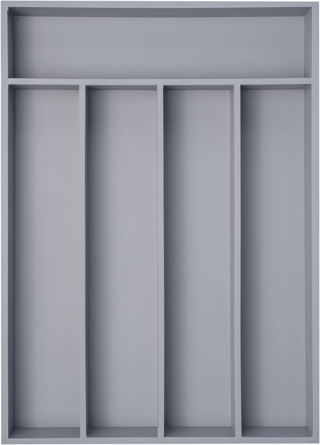 Bamboo Silverware Holder - Drawer Organizer with 5 Slots (Gray)
