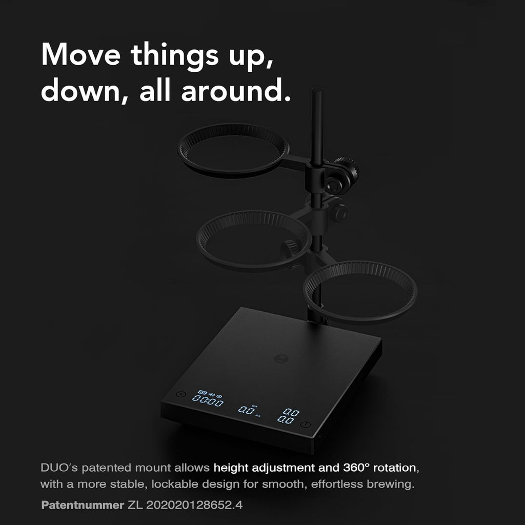 TIMEMORE Coffee Scale Black Mirror Duo (New) with Adjustable Dripper Mount/High-Precision Load Cell/Dual-Readout Display/Real-Time Flow Rate，Espresso Digital Coffee Scale for Pour Over Drip Coffee.