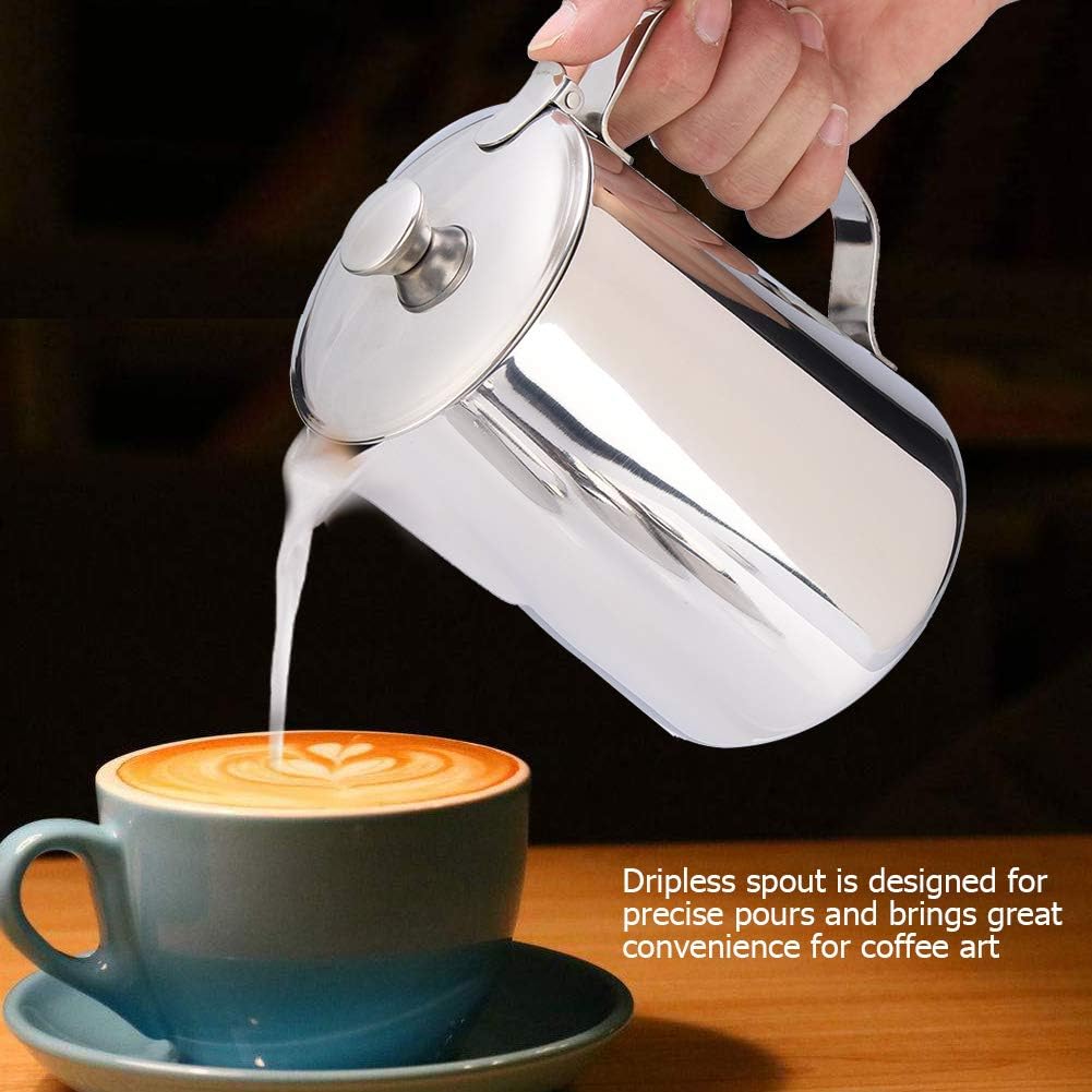 Stainless Steel Frothing Pitcher with Lid - 1500mL Milk Frothing Cup Jug for Espresso Machine Latte Coffee Art