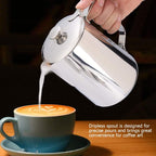 Stainless Steel Coffee Steaming Pitcher - Milk Frothing Cup with Lid for Espresso Machine - Latte Coffee Art (600mL)
