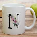 Retreez Initial A-Z Floral Botanical Bouquet Alphabet Monogrammed Monogram Mug 11 Oz Ceramic Tea Coffee Mugs - Appreciation Thank You Wedding Birthday Gifts for her friend coworker sister - N Initial