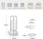 2.5 Ounce Porcelain Espresso Cups with Saucers and Silver Stand, White Stackable Cups Set of 4