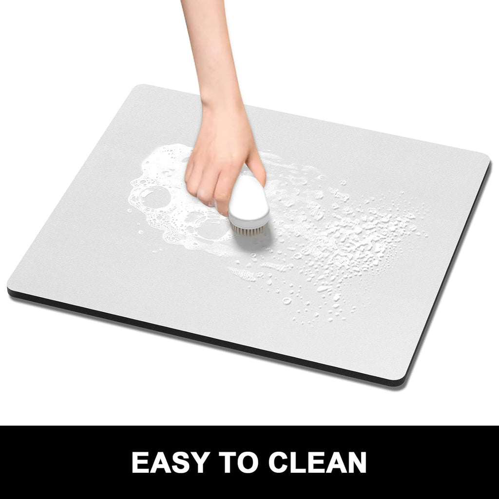 Rnivvi Dish Drying Mat for Kitchen Counter, 16 x 18" Cute Absorbent Heat Resistant Drying Pad with Non-slip Rubber, Coffee Bar Mats for Coffee Machine Dish Rack Kitchen Decor Accessories, Gray