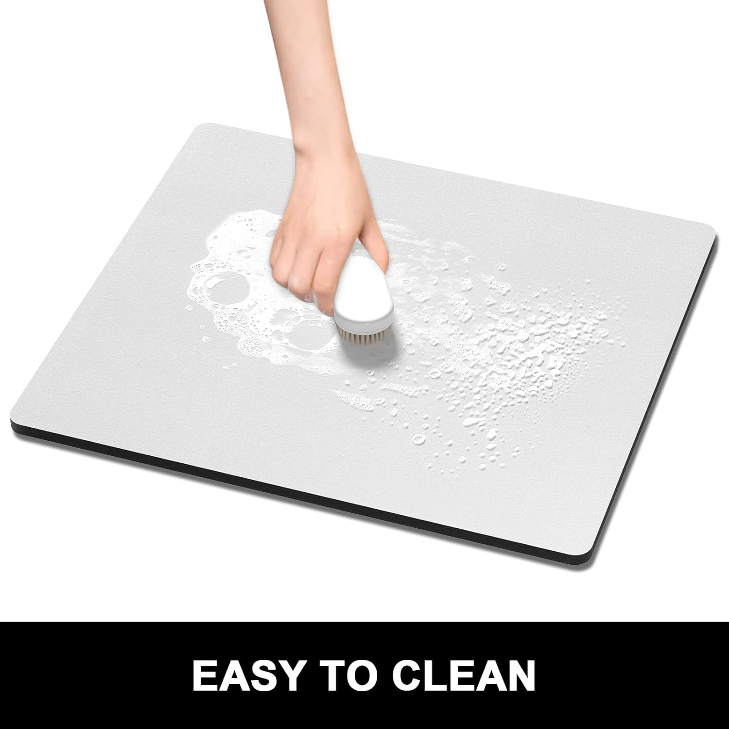 Rnivvi Dish Drying Mat for Kitchen Counter, 16 x 18" Cute Absorbent Heat Resistant Drying Pad with Non-slip Rubber, Coffee Bar Mats for Coffee Machine Dish Rack Kitchen Decor Accessories, Gray