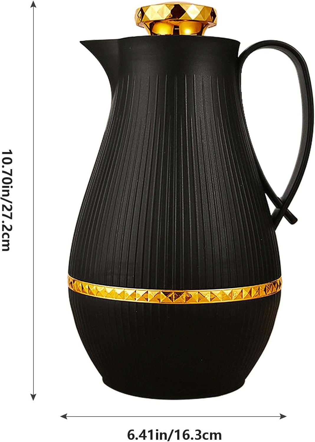 Insulated Thermal Coffee Carafe, 33 oz, Luxury Arabic-Style Insulated Carafe Flask,Coffee Tea Pot,with Spout and Glass Liner for Hot Cold Water,Housewarming Ornaments (Black)
