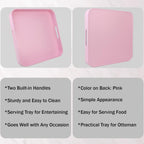 Square Pink Decorative Serving Tray with Handles, Versatile Ottoman Tray for Coffee Table, Entertaining, Outdoor Patio, Living Room, 13”*13”*1.6”