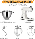 ZACME 8.4QT Commercial Stand Mixer 800W with NSF Certified and Aluminum Die Casting, Mixers Kitchen Electric Stand Mixer with Stainless Steel 8L Bowl, Dough Hook, Whisk and Beater, Porcelain