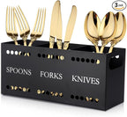Silverware Caddy Flatware Cutlery Holder Metal Silverware Organizer Containers Black Kitchen Utensil Holder for Countertop Spoon and Fork Holder Flatware Utensils Caddy for Party