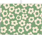 Floral Kitchen Dish Drying Mat for Dishes 18x24 Inch Vintage Groovy Flowers Drying Mat White Daisy Dish Drainer Mat Super Absorbent Dish Rack Pad for Coffee Bar Sinks(Green)