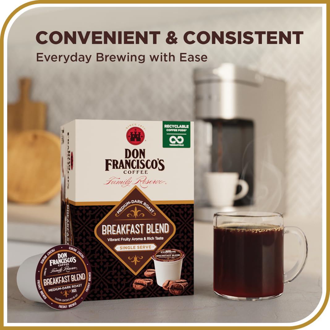 Don Francisco's Breakfast Blend Coffee - 12 K-Cup Compatible Single-Serve Pods - 100% Arabica - Fruity Aroma, Rich Flavor - Recyclable through TerraCycle - Compatible with Keurig Brewers