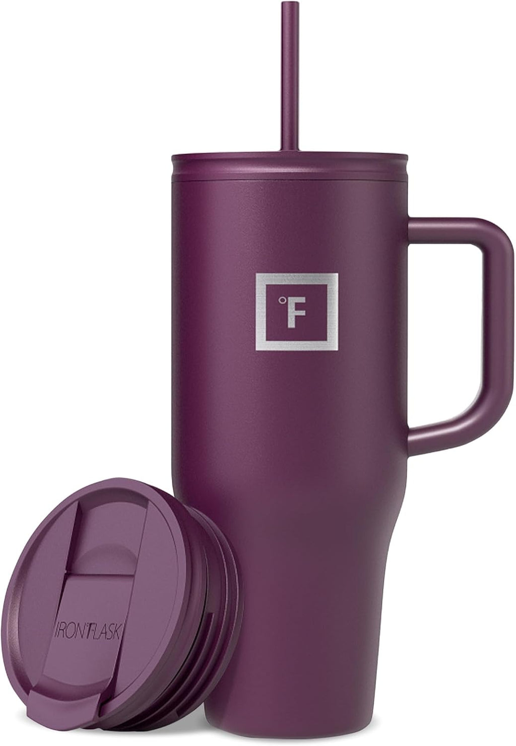 IRON °FLASK Co-Pilot Insulated Mug w/Straw & Flip Cap Lids - Cup Holder Bottle for Hot, Cold Drink - Leak-Proof - Water, Coffee Portable Travel Mug - Burgundy, 32 Oz