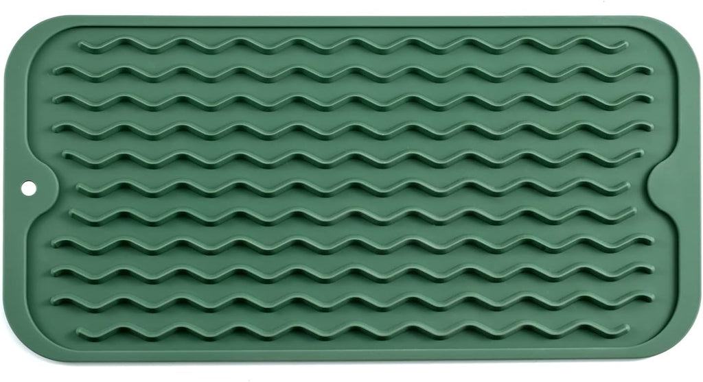Silicone Dish Drying Mat for Multiple Usage,Easy clean,Eco-friendly,Heat-resistant Silicone Mat for Kitchen Counter or Sink,Refrigerator or Drawer Liner Green S 12 inches x 6 inches