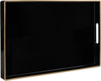 MAONAME Black Decorative Tray for Coffee Table, Modern Serving Tray with Handles, Plastic Rectangular Tea Tray for Ottoman, Bathroom Decor, 15.8” X 10.2” x1.4