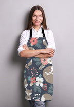 Cute Fox Family and Flowers Bib Apron with Adjustable Neck for Men Women,Suitable for Home Kitchen Cooking Waitress Chef Grill Bistro Baking Apron