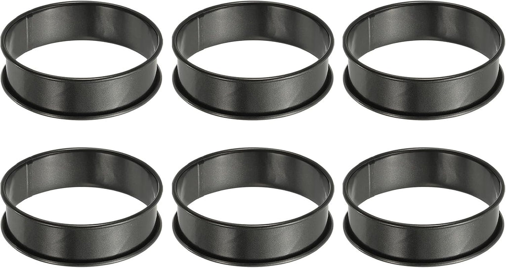 HARFINGTON 6pcs Crumpet Rings 3.15" Nonstick Round Cake Ring Stainless Steel Double Rolled English Pastry Rings for Kitchen Baking Crumpet Dessert, Black