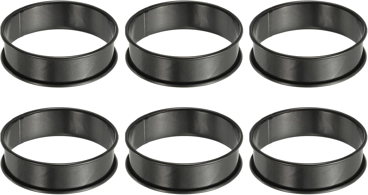 HARFINGTON 6pcs Crumpet Rings 3.15" Nonstick Round Cake Ring Stainless Steel Double Rolled English Pastry Rings for Kitchen Baking Crumpet Dessert, Black