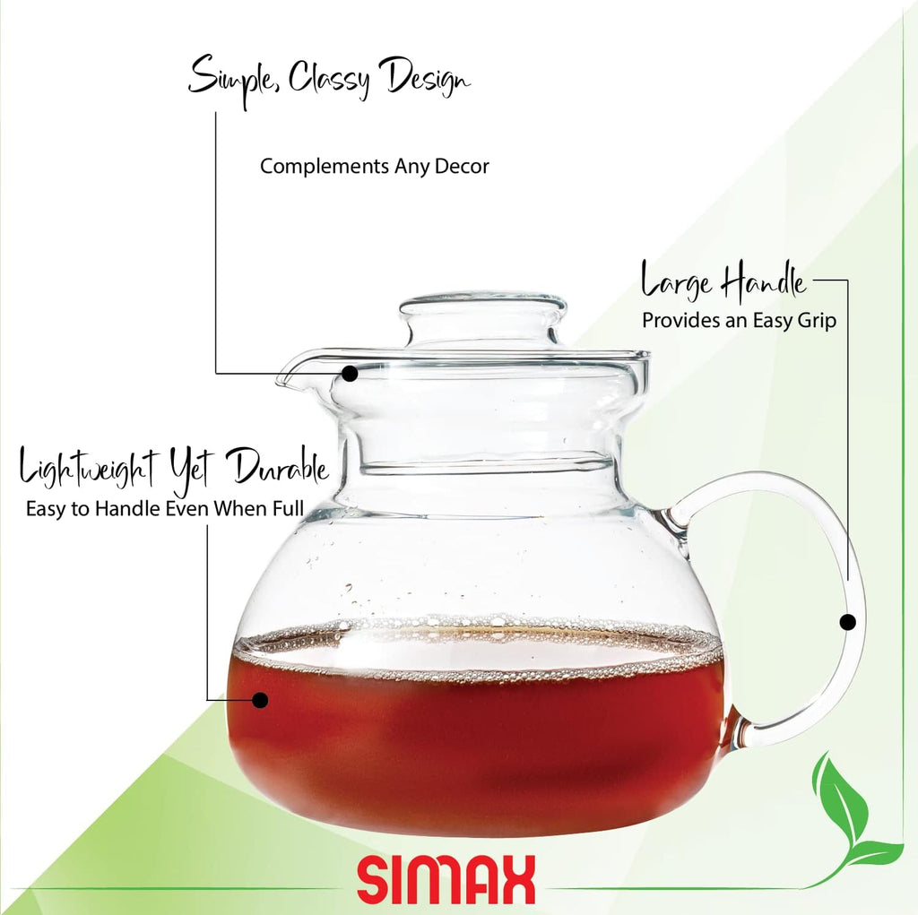 Simax Glass Teapot For Stovetop: Glass Tea Kettle For Stove Top - Tea Pots For Stove Top - Stovetop & Microwave Safe Kettles For Boiling Water - Clear Glass Tea Pot With Spout -1 Quart/4 Cup Teapots