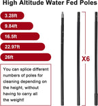 26ft Water Fed Pole Kit, Rotatable Solar Panel Cleaning Brush & Squeegee, 2 Dusting Brushes, Extendable Black Lightweight Pole for Roof Window