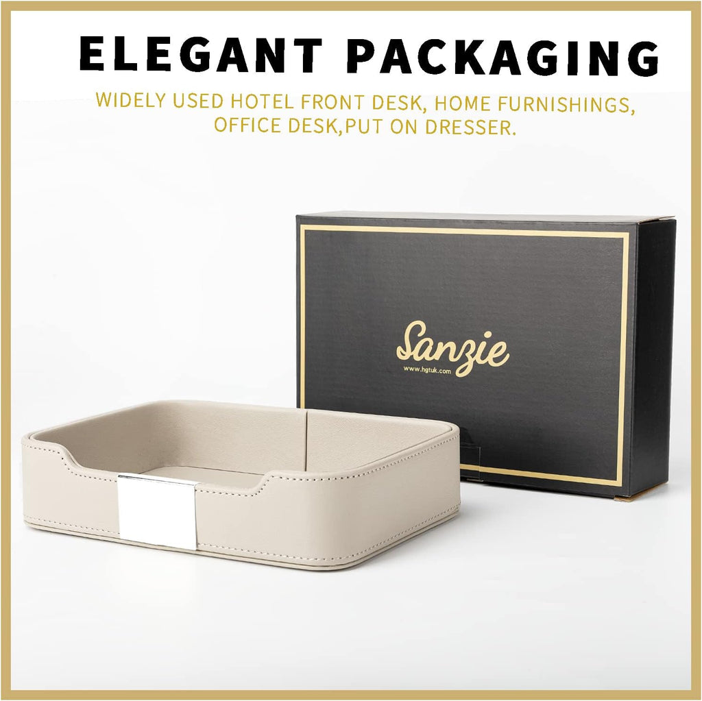 SANZIE Luxury Leather Tray Desktop Storage Catchall Organizer Decorative Tray for Entryway Table to Hold Jewelry Watch Keys Phone Wallet (Metal Silvered, Grey)