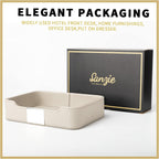 SANZIE Luxury Leather Tray Desktop Storage Catchall Organizer Decorative Tray for Entryway Table to Hold Jewelry Watch Keys Phone Wallet (Metal Silvered, Grey)