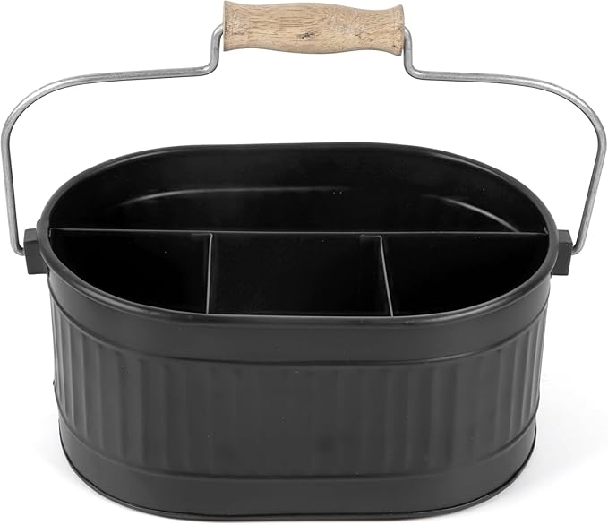 Alpha Living Home 4-Compartment Flatware Caddy - Metal Cutlery Holder Silverware & Condiment Organizer, Perfect for Kitchen, Dining, and Picnics (Black)