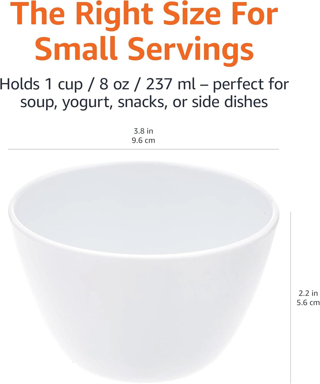 Amazon Basics Round Melamine Bowl, 8 oz, White, 6 Piece Set (Previously AmazonCommercial brand)