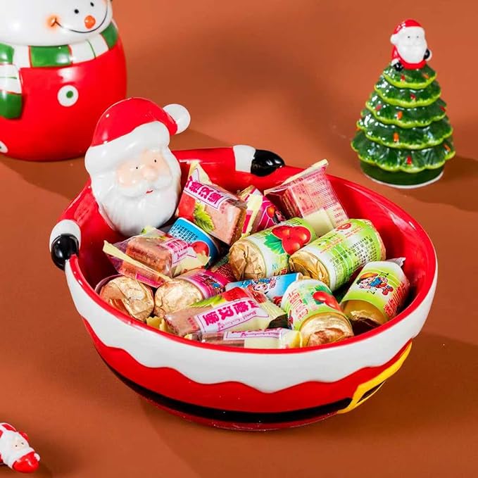 Large Ceramic Santa Candy Bowl – Christmas Decorative Snack Dish for Holiday Table Centerpiece, Santa Claus Shaped Holiday Treat Bowl for Parties, Kitchen, or Living Room Decor
