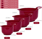 BoxedHome 4 Pack Nesting Mixing Bowl Set with Pour Spout and Handle, Non-Slip Bottom, BPA free Microwave & Dishwasher Safe(Deep Carmine)