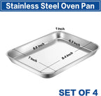 P&P CHEF 9 Inch Baking Cookie Sheet, Oven Pan Tray Stainless Steel Sheet Pan for Kitchen, Oven Bakeware for Multi Uses, Shiny Look & Dishwasher Safe, Healthy & Heavy Duty, 4Pcs
