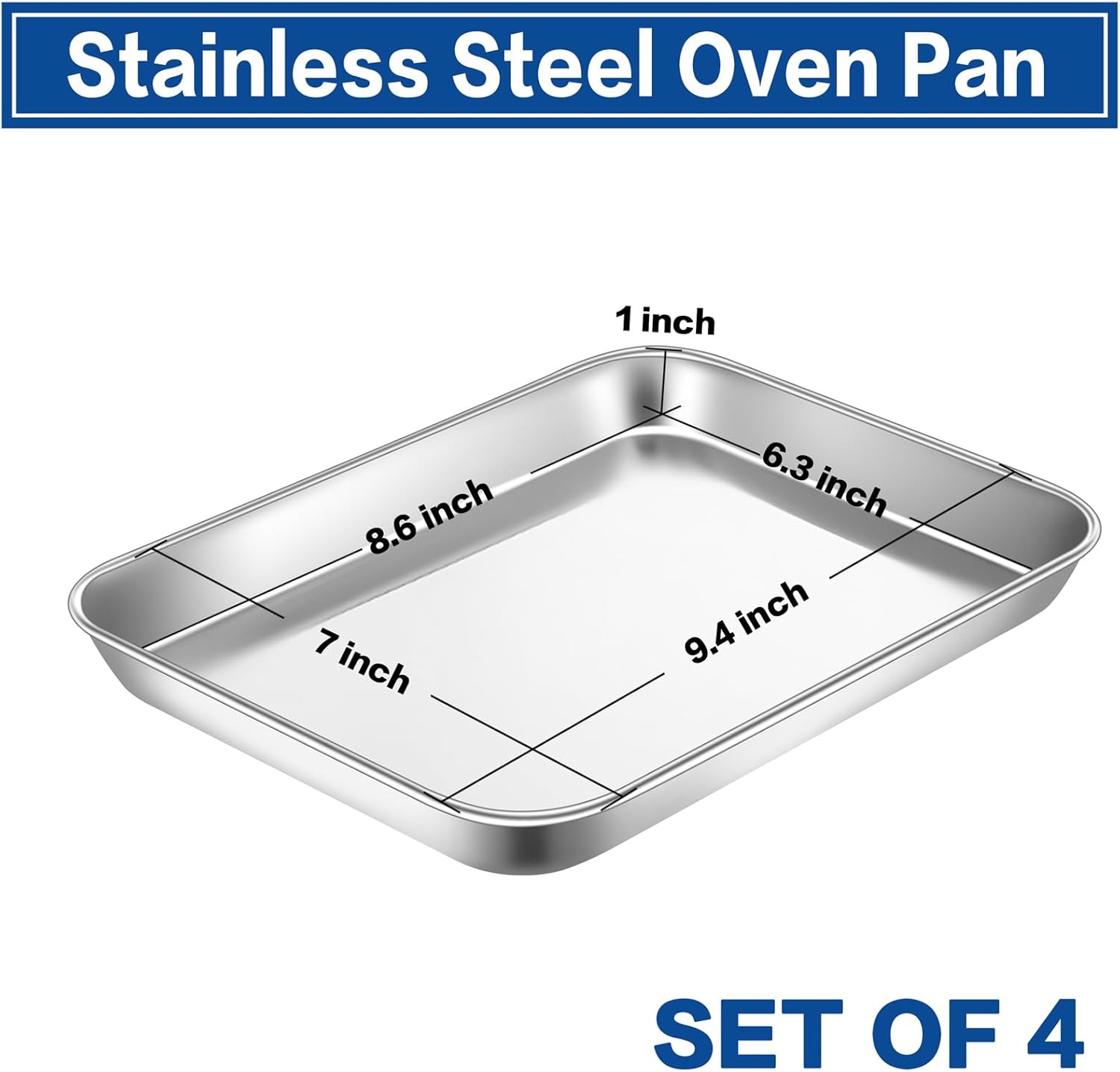P&P CHEF 9 Inch Baking Cookie Sheet, Oven Pan Tray Stainless Steel Sheet Pan for Kitchen, Oven Bakeware for Multi Uses, Shiny Look & Dishwasher Safe, Healthy & Heavy Duty, 4Pcs