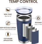 MEWAY 20oz Tumbler 4 Pack Double Wall Vacuum Insulated Travel Mug Bulk, Stainless Steel Tumblers with Lid and Straw, Durable Powder Coated Coffee Cups for Cold & Hot Drinks (Navy, 4)