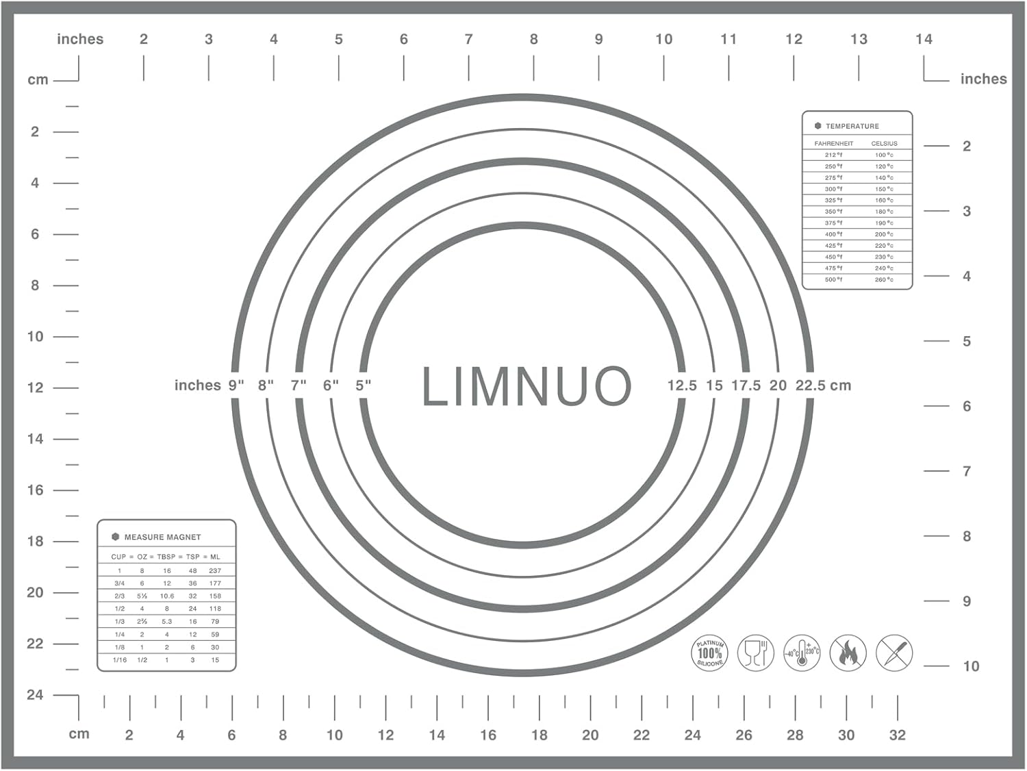 Silicone Pastry Mat Extra Thick Non Stick Baking Mat, Fondant Mat,Counter Mat,Dough Rolling Mat, Oven Liner, Pie Crust Mat