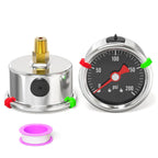 0-200PSI Stainless Steel Glycerin Filled Pressure Gauge 1.5" Black Dial Size, 1/8" NPT Back Mount, for Tube, Water Pump, Gas, Liquid, Pressure Test (with Range Mark Pointer)