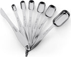 Spring Chef Stainless Steel Measuring Spoons Set of 7 with Leveler, Rectangular Metal Teaspoon & Tablespoon Measuring Spoons for Dry & Liquid Ingredients - Nesting Kitchen Gadgets For Baking & Cooking