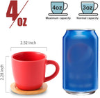 Hasense Espresso Cups and Saucers Set of 6, 3.5 OZ Demitasse Cups with Handle for Drinks, Latte, Cappuccino, Cafe Mocha and Tea, Porcelain Coffee Cups for Coffee Bar Home and Party, Red