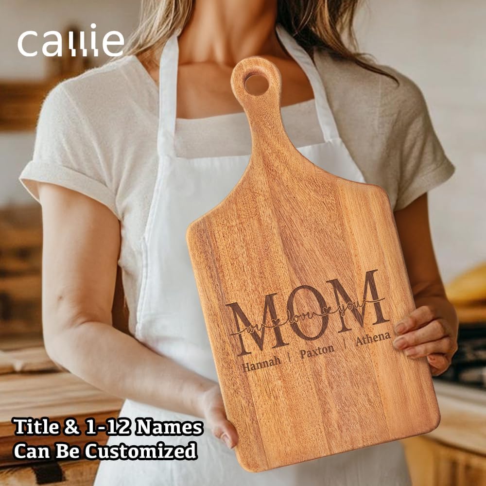 callie Personalized Cutting Board for Grandma, Mom, Wooden Chopping Board with Family Member Names, Mother's Day, Christmas, Birthday Gifts for Women (S, M, L)