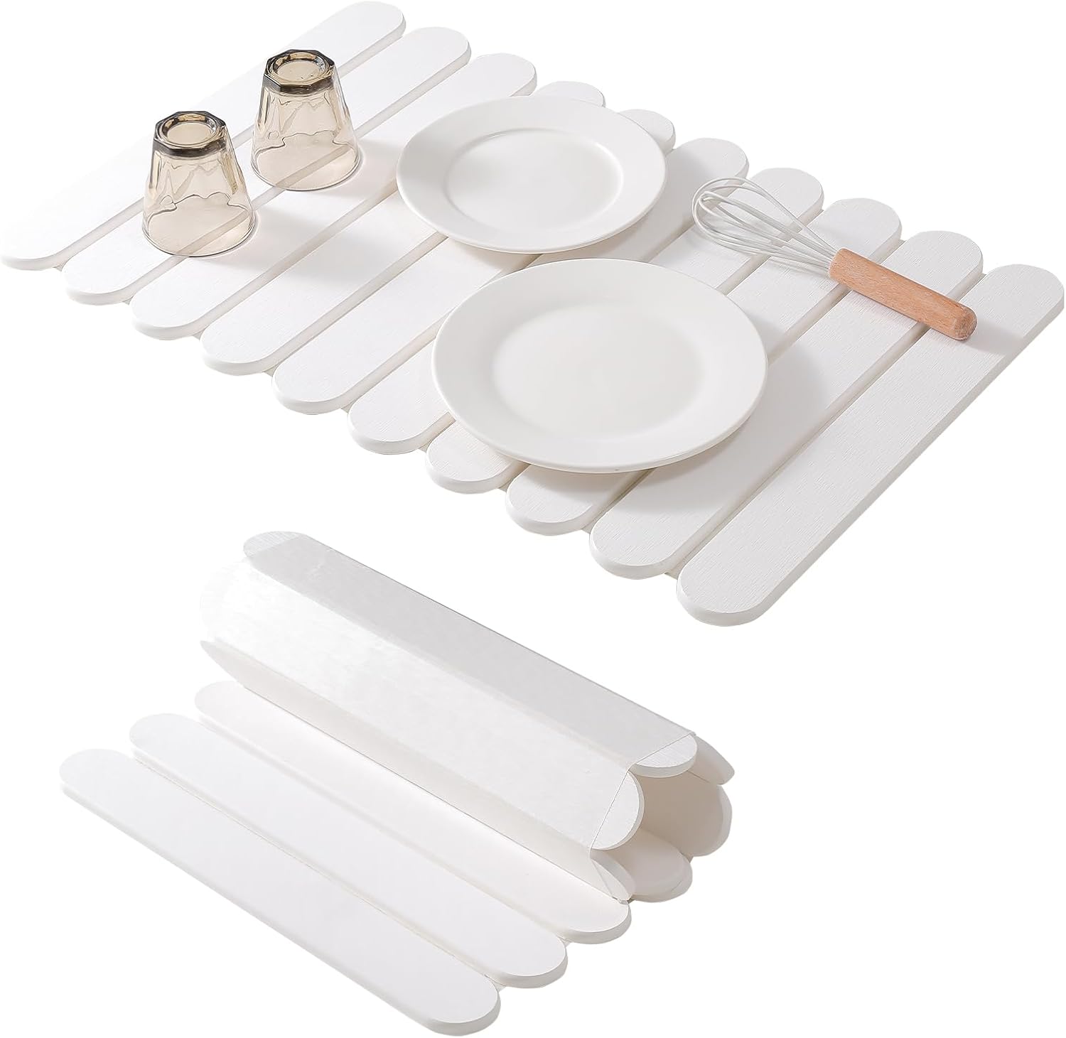 Extral Large Quick Dry Stone Drying Mat for Kitchen Counter,24"(L)x16"(W) Collapsible Eco-Friendly Absorbent Diatomaceous Earth Mat for Dishes Cups,Dish Drying Mats (White-Ellipse, 24x16 inch)