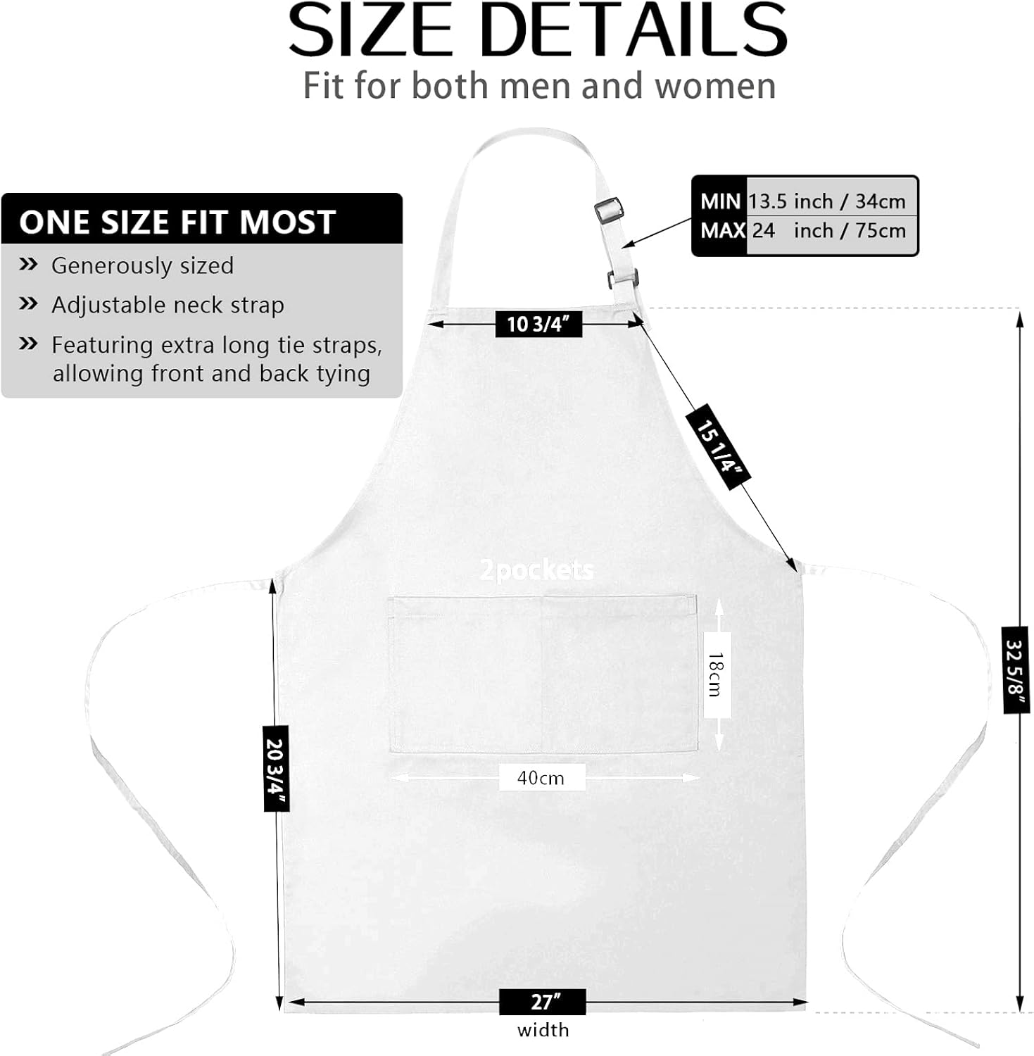 Cotton Blend Waterproof Apron With 2 Pockets for Women Men - Cooking Kitchen Chef Arpon BBQ Work Painting - (1 Pack)