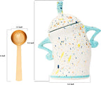 Canister With Attitude,Large Capacity Cute Sassy Storage Canister,Interesting food jars, stylish airtight large ceramic lids, coffee, tea, sugar and spice storage jars with spoons (Cyan)