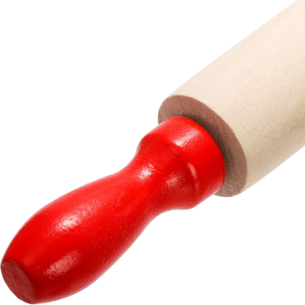 SOUJOY Set of 12 Mini Rolling Pin, 8 Inch Wood Dough Roller for Baking with Red Handle, Small Clay Rolling Pin for Craft Fondant Pastry Pizza Crafting and Imaginative Play