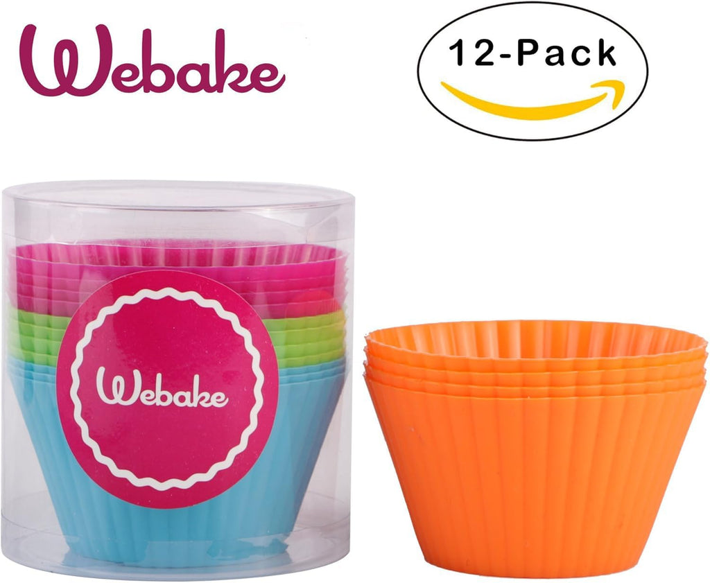 Webake Jumbo Silicone Muffin Cups, 3.5 Inch Jumbo Silicone Baking Cups Reusable Cupcake Liners Nonstick Large Cake Cups Set Stand Alone Cupcake Holder, 12 Pack Auto Cup Holder Liner