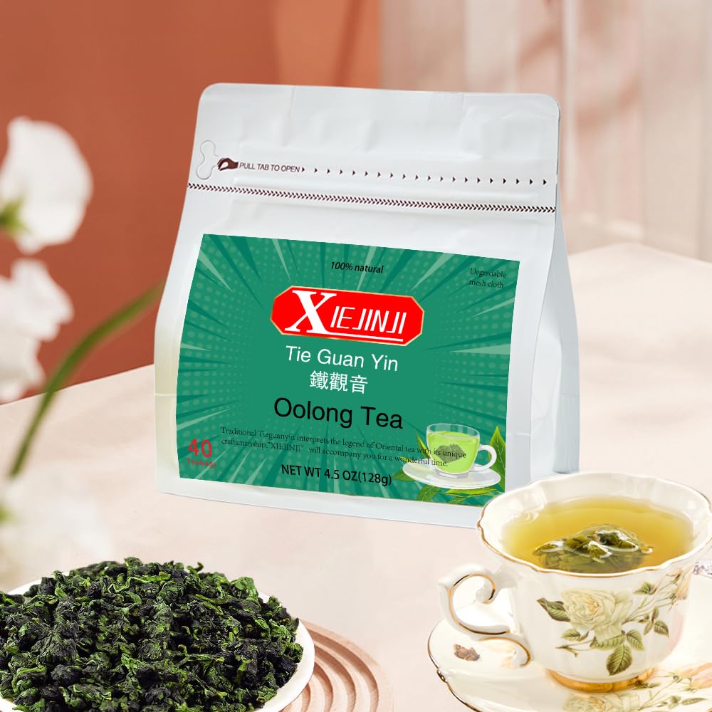 XIEJINJI Oolong Tea - Tieguanyin Tea Bags, Pyramid Teabag, Whole Leaf, 3.2g x 40 Count