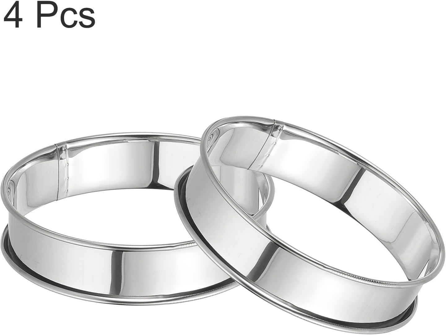 HARFINGTON 4pcs Crumpet Rings 3.94" Nonstick Round Cake Ring Stainless Steel Double Rolled English Pastry Rings for Kitchen Baking Crumpet Dessert, Silver