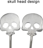 2Pcs Skull Swizzle Sticks 8.7inch Coffee Stirrers Reuseable 18/10(304) Stainless Steel Beverage Cocktail Stirrer for Bar Halloween Party Mixing Drinks