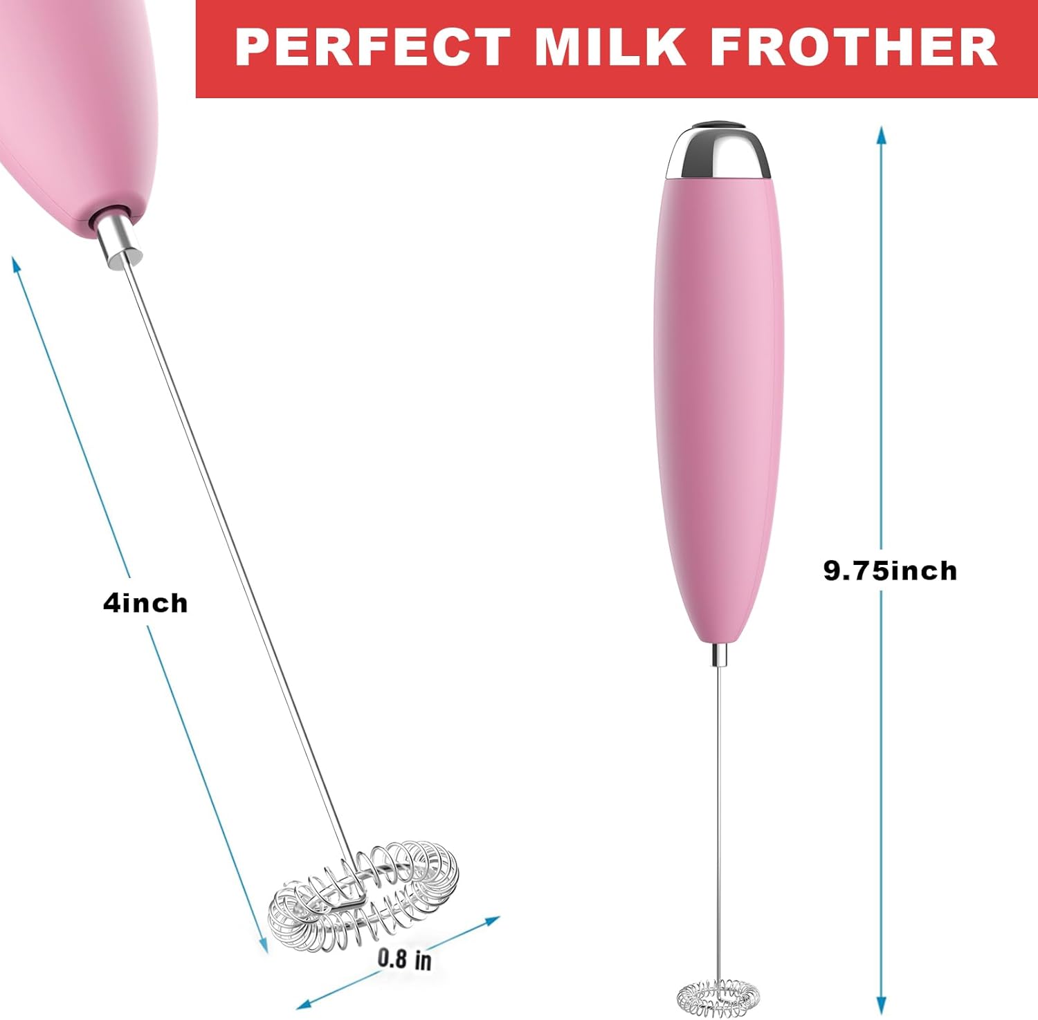 Frother Handheld for Coffee, Milk Frother Upgraded Matcha Whisk Drink Mixer Electric Mini Whisk Hand Mini Foamer Coffee Mixer for Lattes Cappuccino Frappe Matcha Hot Chocolate, Pink