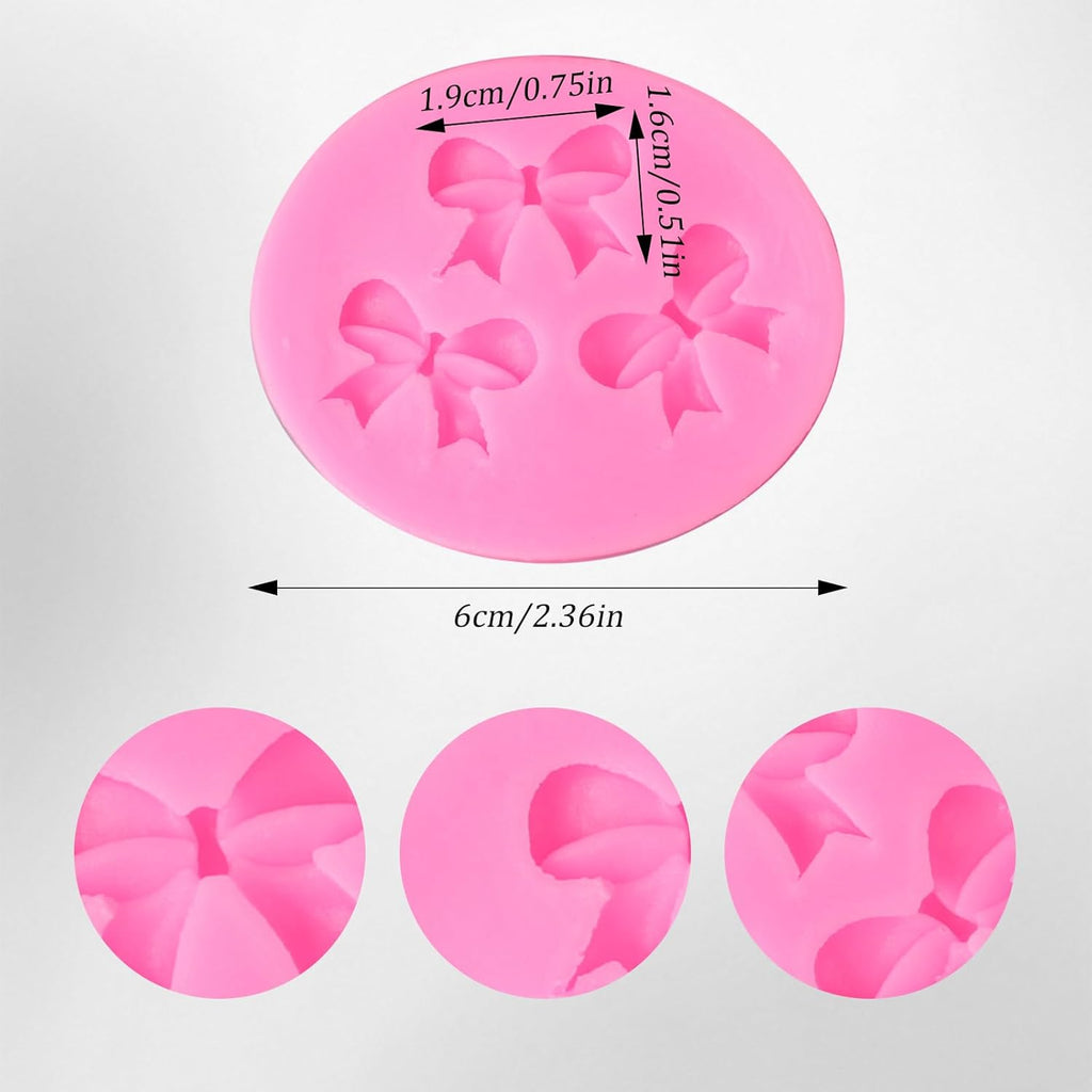 Bow Molds for Chocolate 4 PCS,Bow Chocolate Molds Silicone DIY Baking Supplies,for Chocolate, Fondant, Ice Cubes, and More(Square+round, Pink, 2.7in)