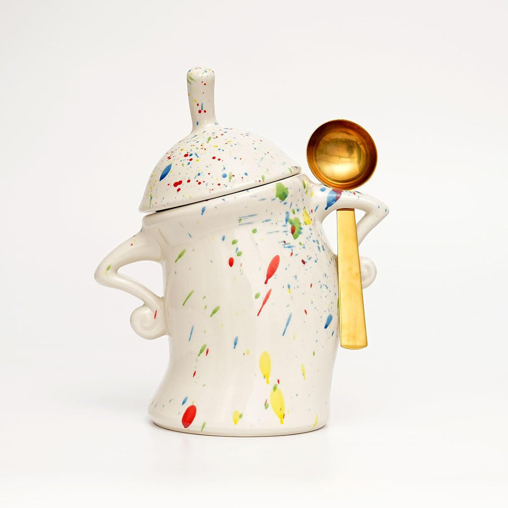 Canister With Attitude,Large Capacity Cute Sassy Storage Canister,Interesting food jars, stylish airtight large ceramic lids, coffee, tea, sugar and spice storage jars with spoons (Colour)