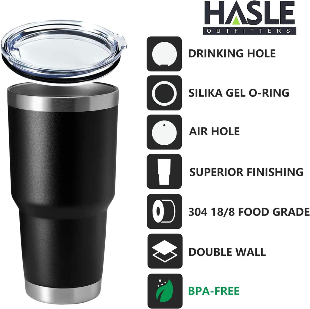 HASLE OUTFITTERS 30oz Stainless Steel Tumbler, Double Wall Vacuum Insulated Travel Mug Tumbler, Durable Insulated Coffee Mug, Gift Box Set (Black, 1)